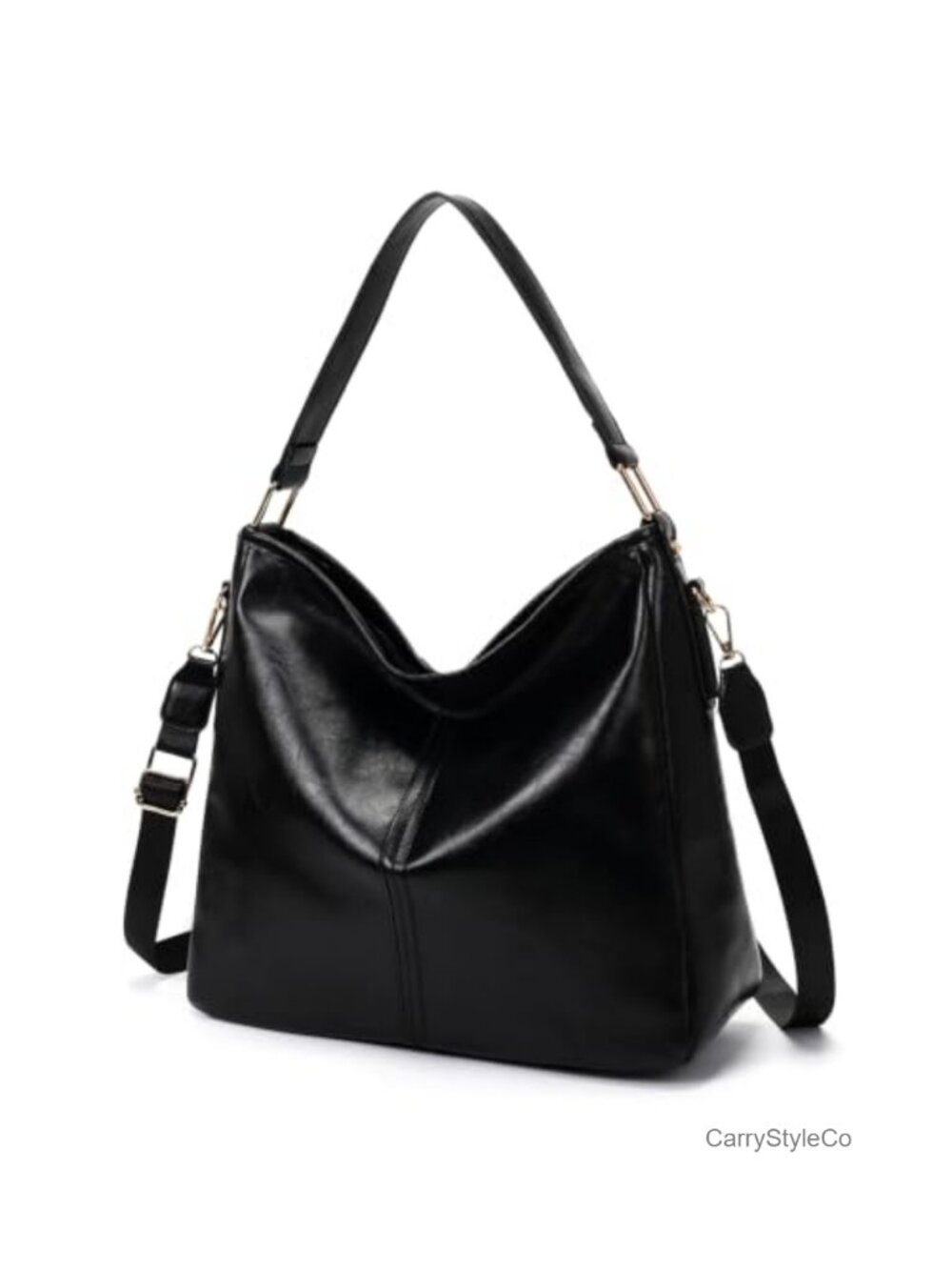 Slouchy Soft Vegan Leather Hobo Shoulder Bag with Crossbody Strap